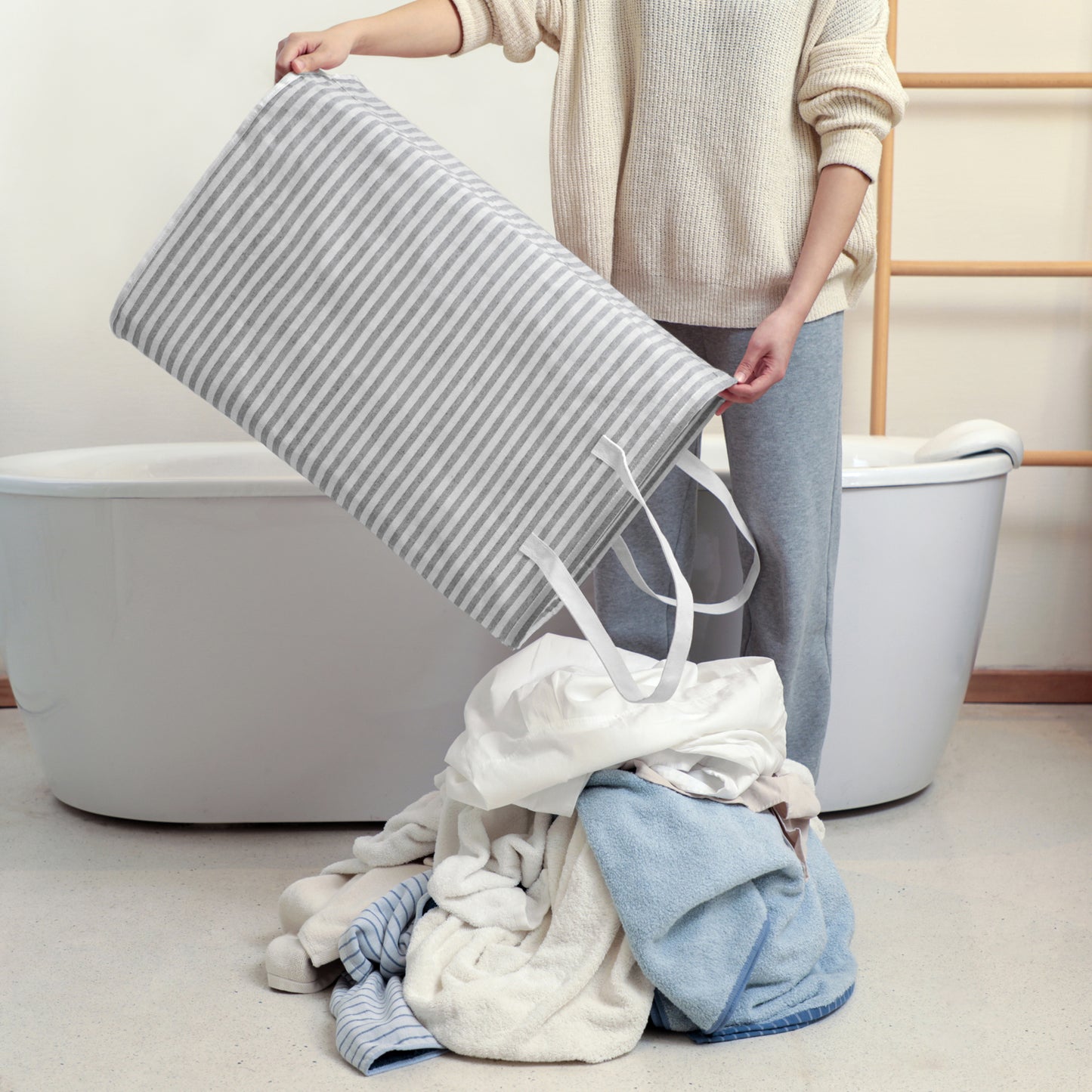 DOKEHOM Freestanding Laundry Hamper with Handle, Collapsible Large Cotton Storage Basket for Clothes