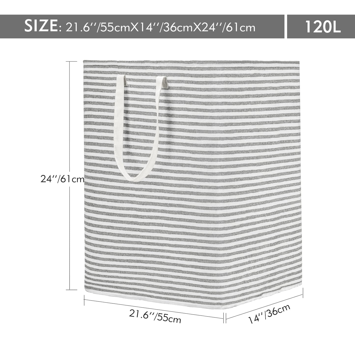 DOKEHOM 120L Freestanding Laundry Hamper with Handle, Collapsible Extra Large Cotton Storage Basket for Clothes (Grey)