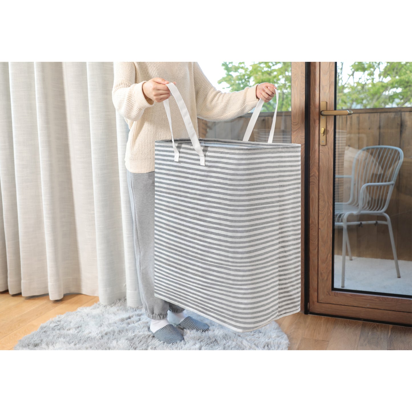 DOKEHOM 120L [2 Pack] Freestanding Laundry Hamper with Handle, Collapsible Extra Large Cotton Storage Basket for Clothes (Grey)