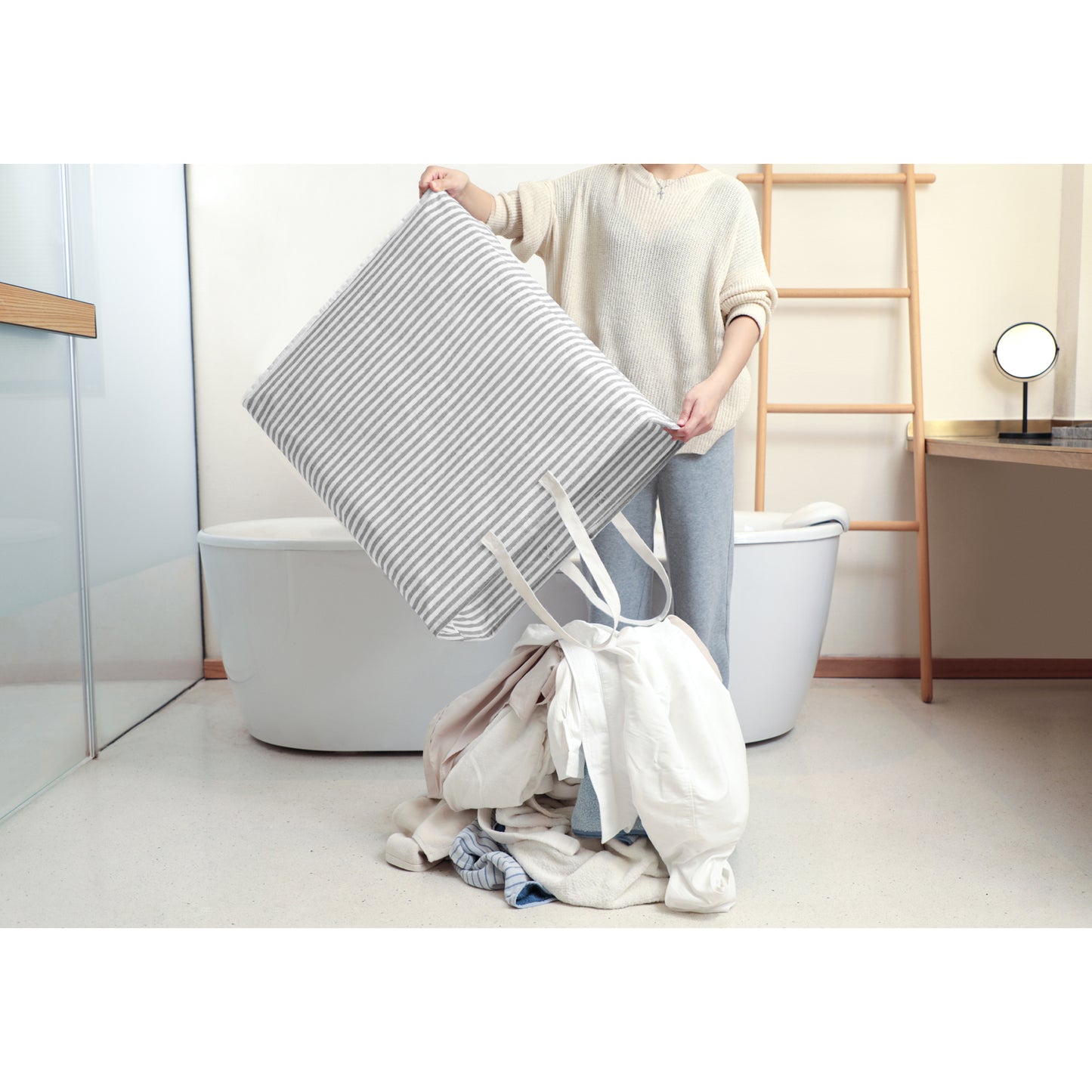 DOKEHOM 120L Freestanding Laundry Hamper with Handle, Collapsible Extra Large Cotton Storage Basket for Clothes (Grey)