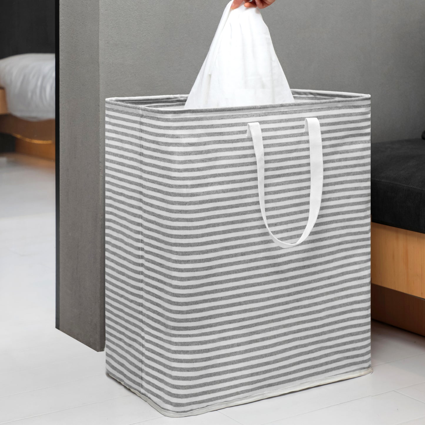 DOKEHOM 120L Freestanding Laundry Hamper with Handle, Collapsible Extra Large Cotton Storage Basket for Clothes (Grey)