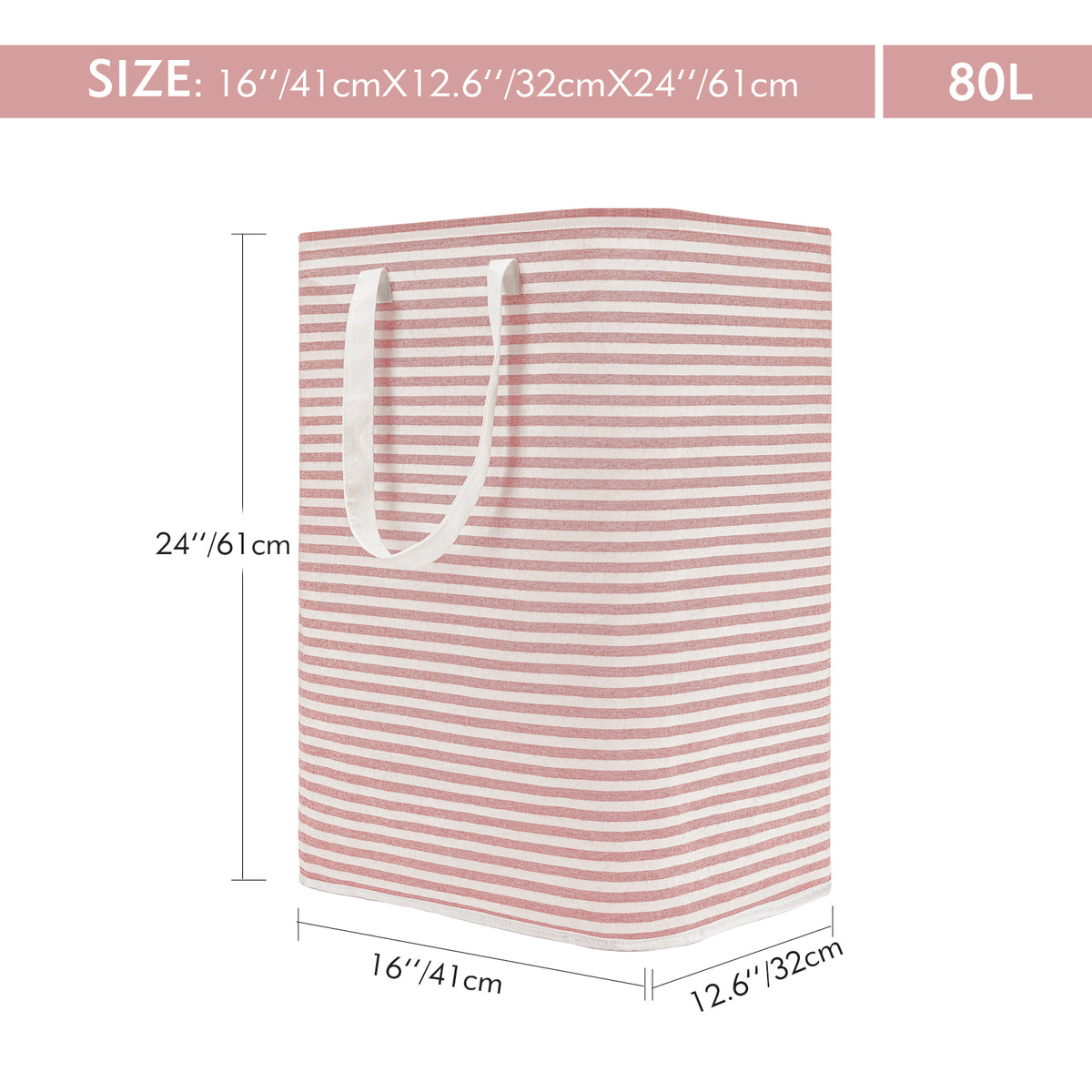 DOKEHOM 80L Freestanding Laundry Hamper with Handle, Collapsible Large Cotton Storage Basket for Clothes (Pink)