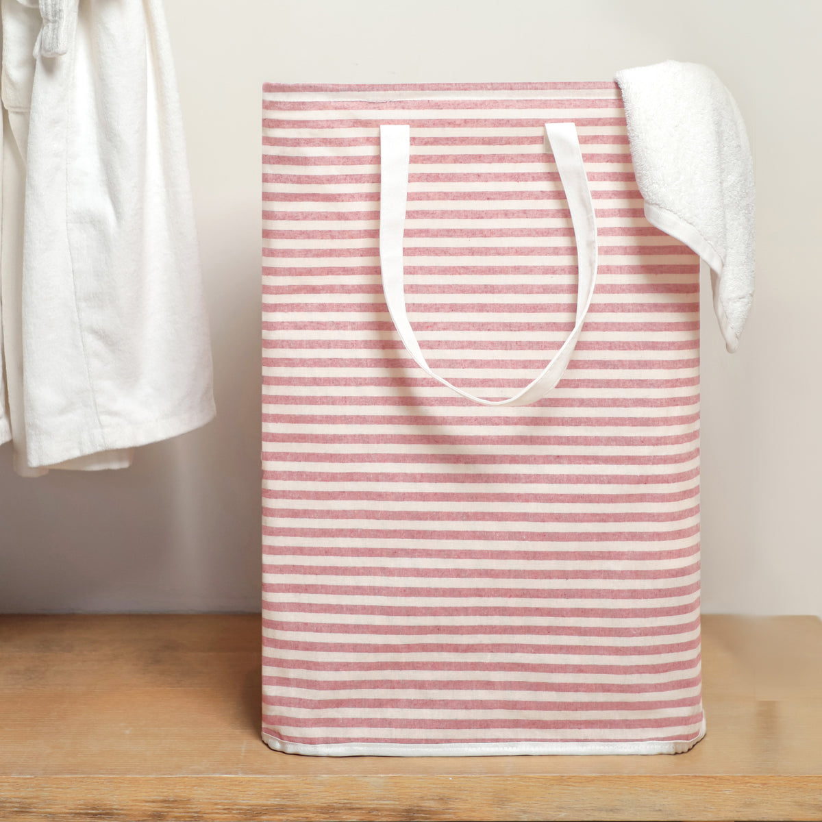 DOKEHOM 80L Freestanding Laundry Hamper with Handle, Collapsible Large Cotton Storage Basket for Clothes (Pink)