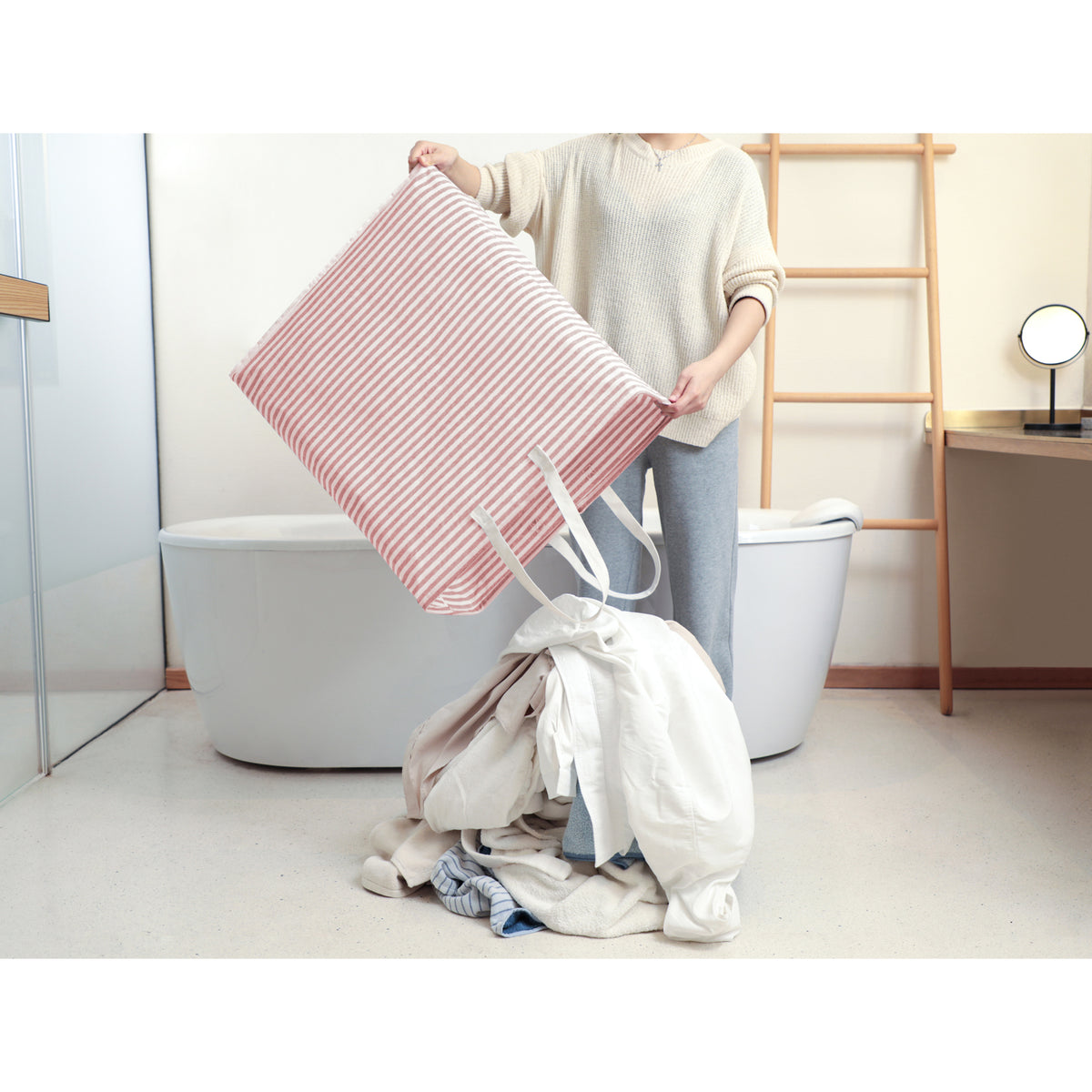 DOKEHOM 120L Freestanding Laundry Hamper with Handle, Collapsible Extra Large Cotton Storage Basket for Clothes (Pink)