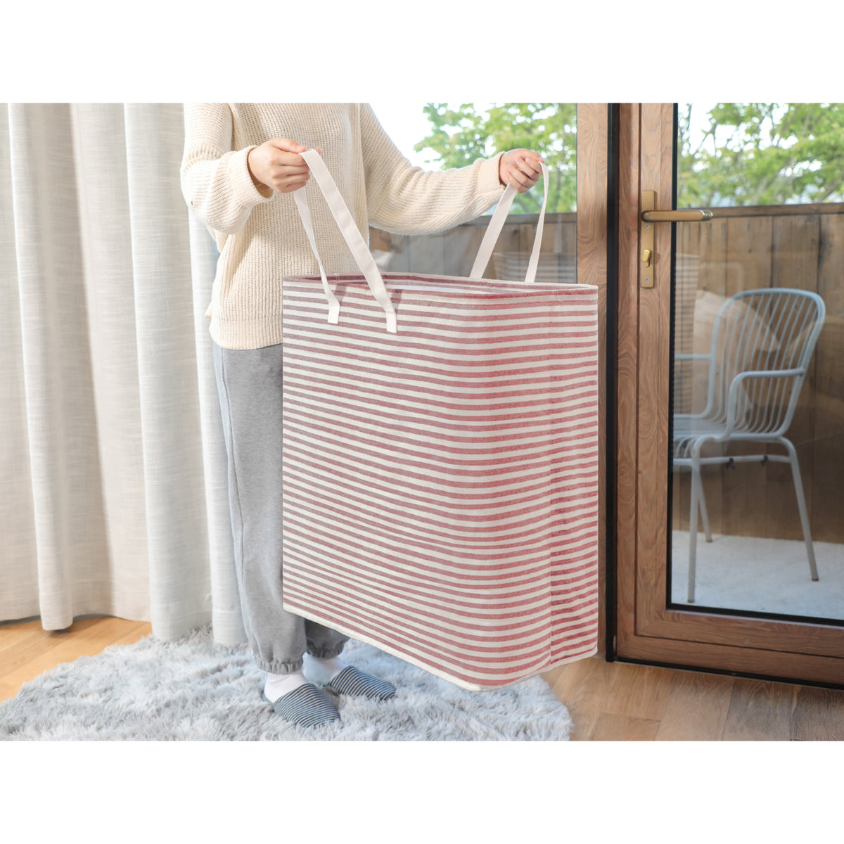 DOKEHOM 120L Freestanding Laundry Hamper with Handle, Collapsible Extra Large Cotton Storage Basket for Clothes (Pink)