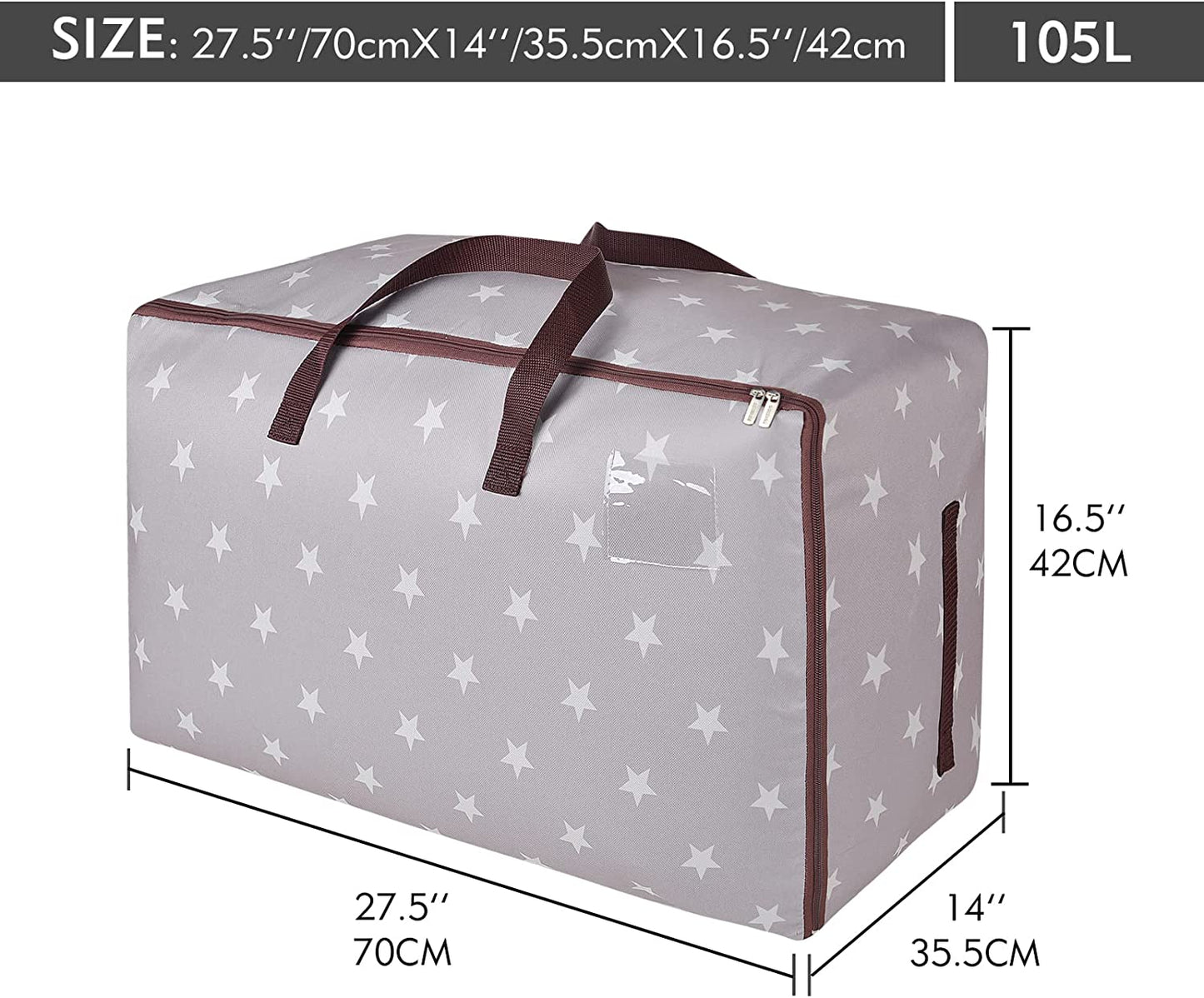 DOKEHOM 3-Pieces 105L Large Storage Bag, Fabric Clothes Bag, Thick Ultra Size Under Bed Storage, Moisture proof (Grey, 3 Pack)