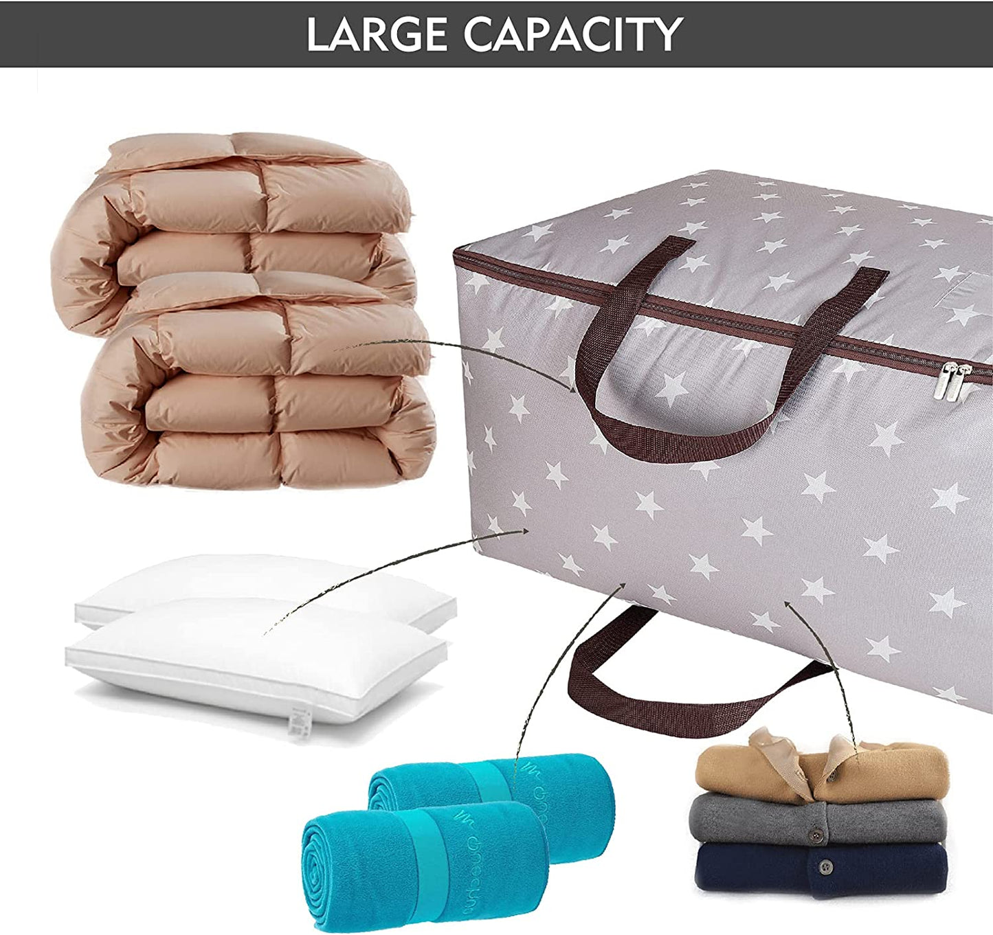 DOKEHOM 3-Pieces 105L Large Storage Bag, Fabric Clothes Bag, Thick Ultra Size Under Bed Storage, Moisture proof (Grey, 3 Pack)