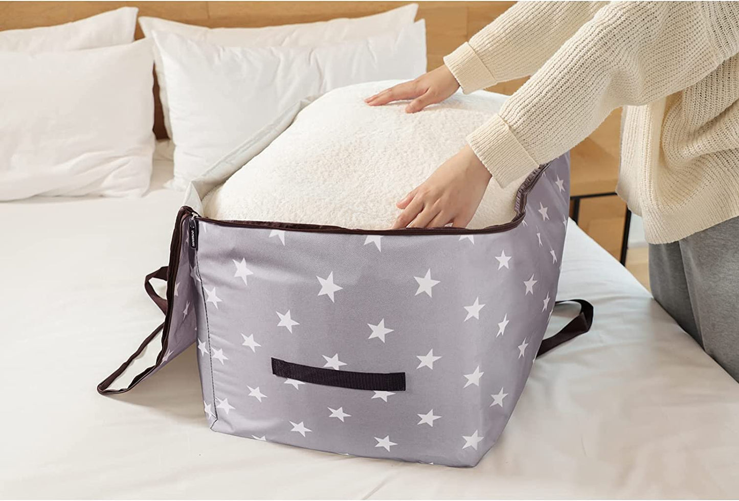 DOKEHOM 3-Pieces 105L Large Storage Bag, Fabric Clothes Bag, Thick Ultra Size Under Bed Storage, Moisture proof (Grey, 3 Pack)