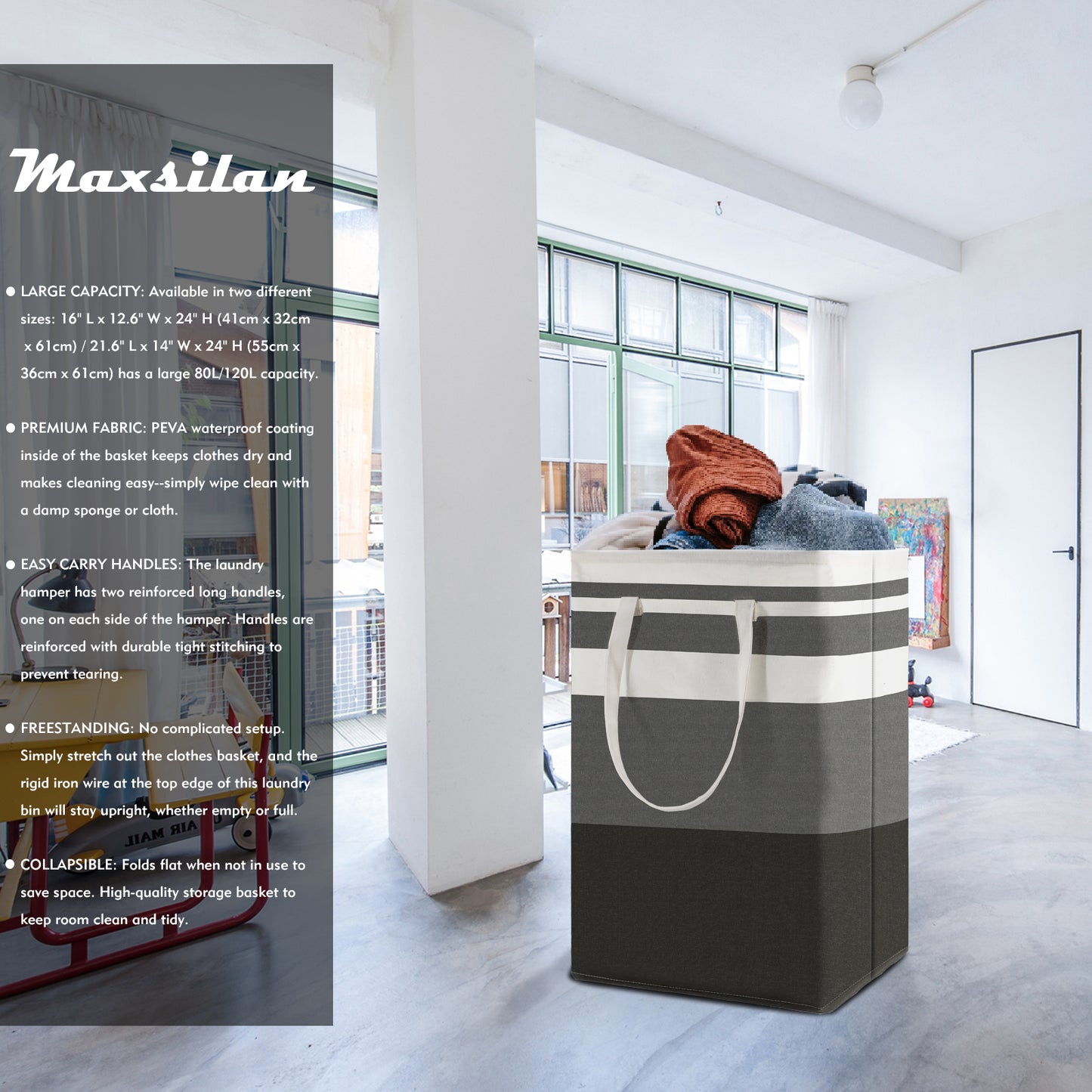 DOKEHOM 80L [2 Pack] Freestanding Laundry Hamper with Handle, Collapsible Large Cotton Storage Basket for Clothes (Gradient Grey)