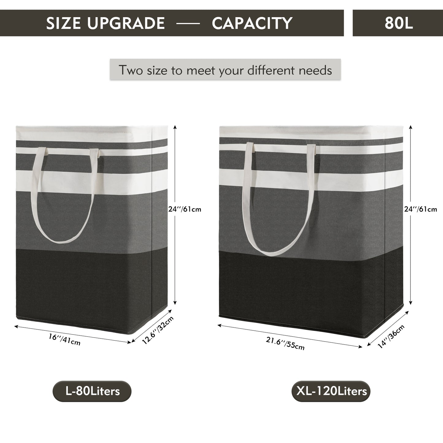 DOKEHOM 80L Freestanding Laundry Hamper with Handle, Collapsible Large Cotton Storage Basket for Clothes (Gradient Grey)
