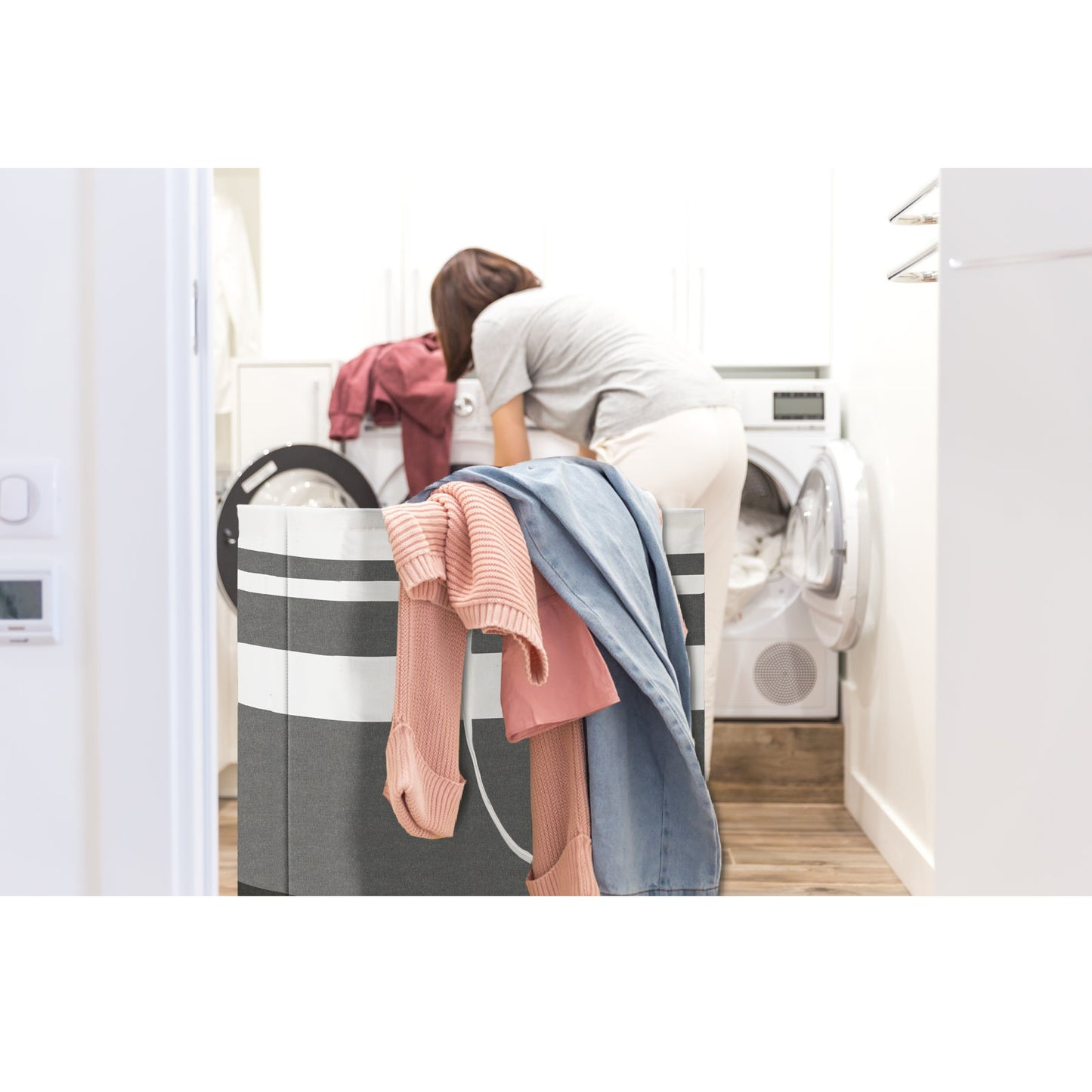 DOKEHOM 80L/120L Freestanding Laundry Hamper with Handle, Collapsible Large Cotton Storage Basket for Clothes