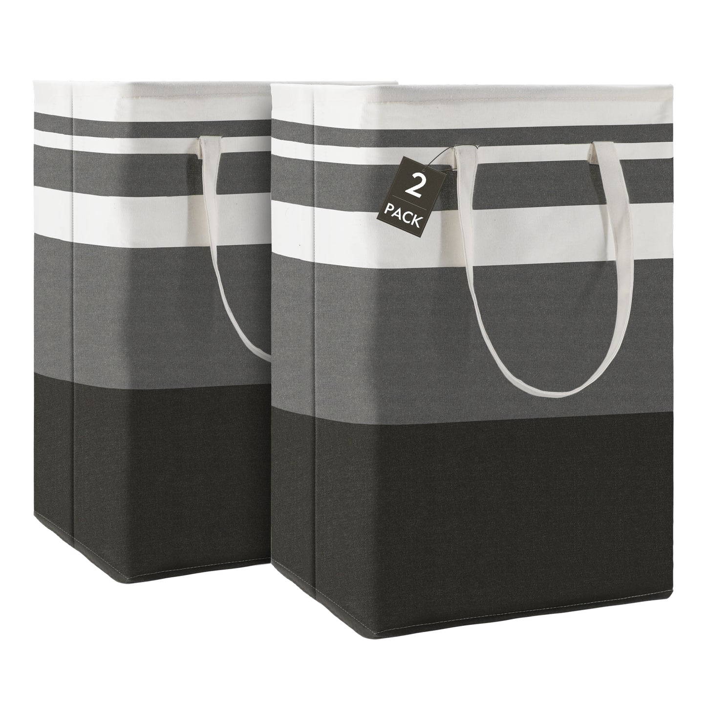 DOKEHOM 80L [2 Pack] Freestanding Laundry Hamper with Handle, Collapsible Large Cotton Storage Basket for Clothes (Gradient Grey)