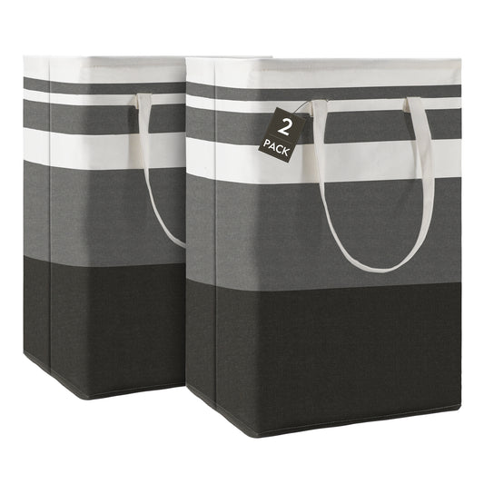 DOKEHOM 80L [2 Pack] Freestanding Laundry Hamper with Handle, Collapsible Large Cotton Storage Basket for Clothes (Gradient Grey)