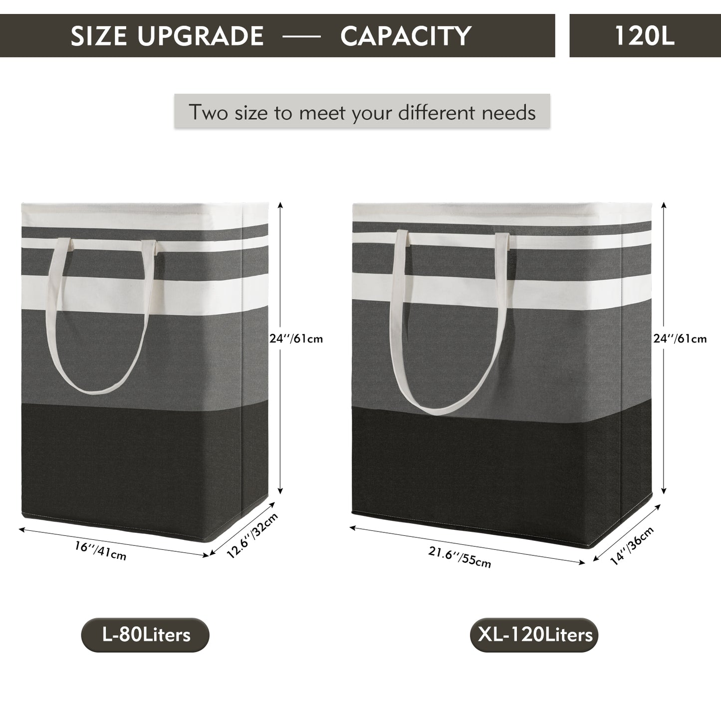 DOKEHOM 120L Freestanding Laundry Hamper with Handle, Collapsible Extra Large Cotton Storage Basket for Clothes (Gradient Grey)