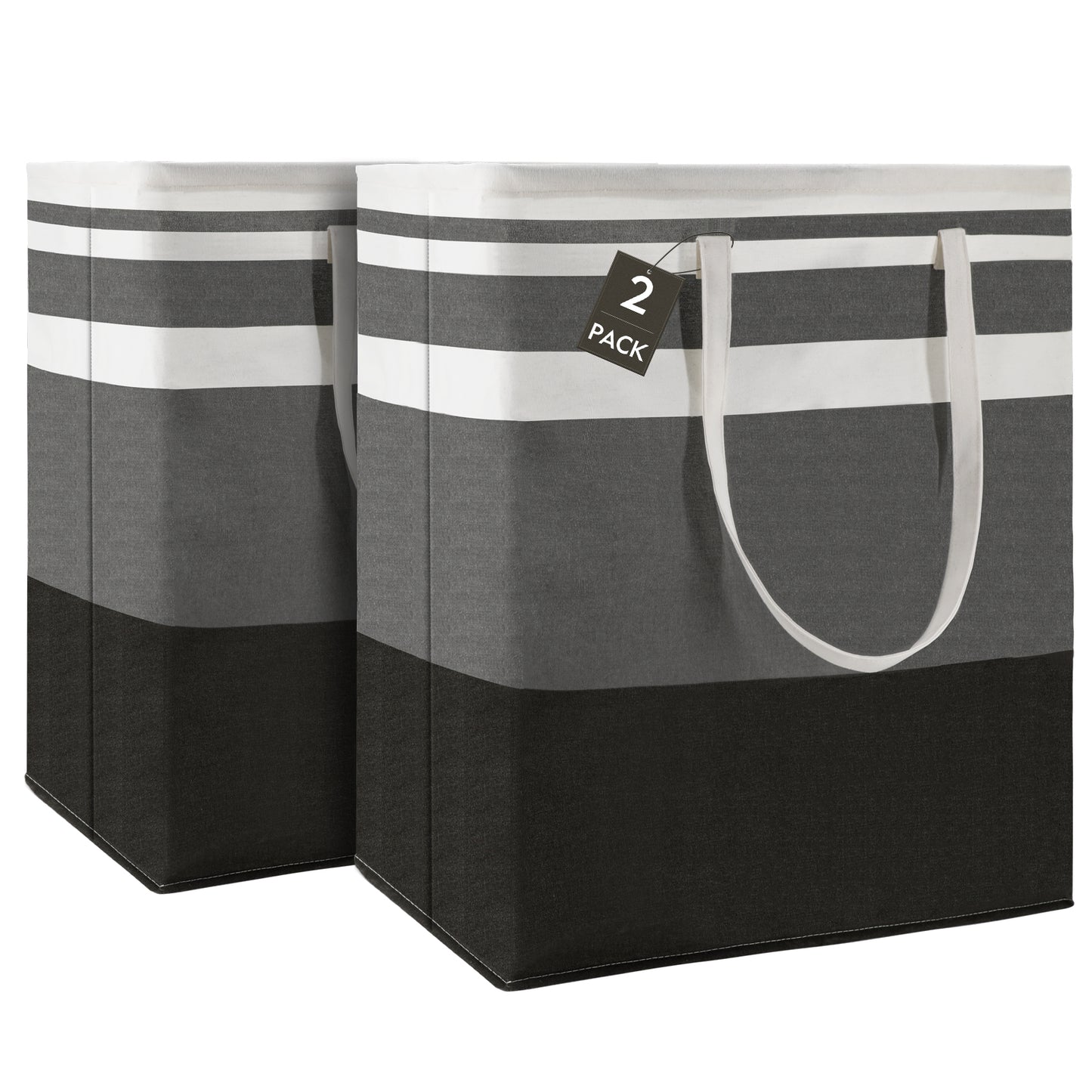 DOKEHOM 120L [2 Pack] Freestanding Laundry Hamper with Handle, Collapsible Extra Large Cotton Storage Basket for Clothes (Gradient Grey)