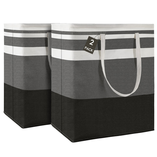 DOKEHOM 120L [2 Pack] Freestanding Laundry Hamper with Handle, Collapsible Extra Large Cotton Storage Basket for Clothes (Gradient Grey)