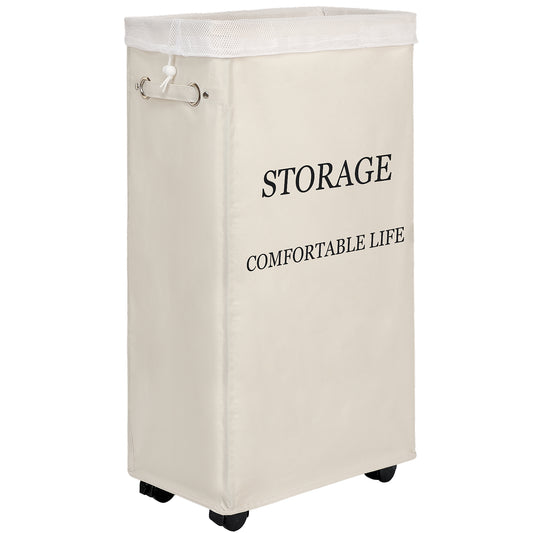 DOKEHOM Slim Wheeled Laundry Hamper with Removable Washing Bag, Beige