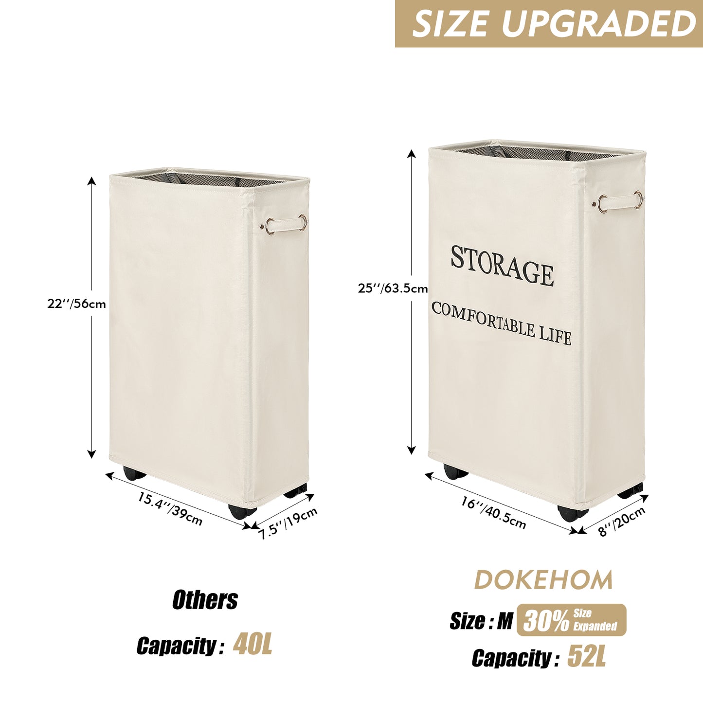 DOKEHOM 25-Inches Slim Laundry Basket on Wheels, Collapsible Rolling Laundry Hamper, Foldable Narrow Corner Clothes Storage Bins